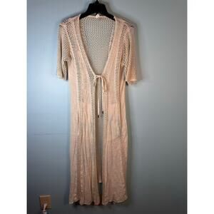 Elan crochet lace knit tie-front swimsuit coverup boho festival vest fairy large